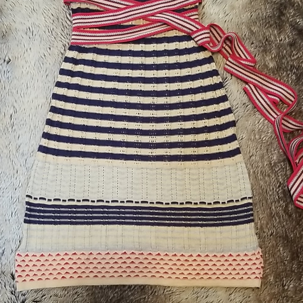 Knit Wrap Dress V Neck, Long Belt. - Picture 6 of 16